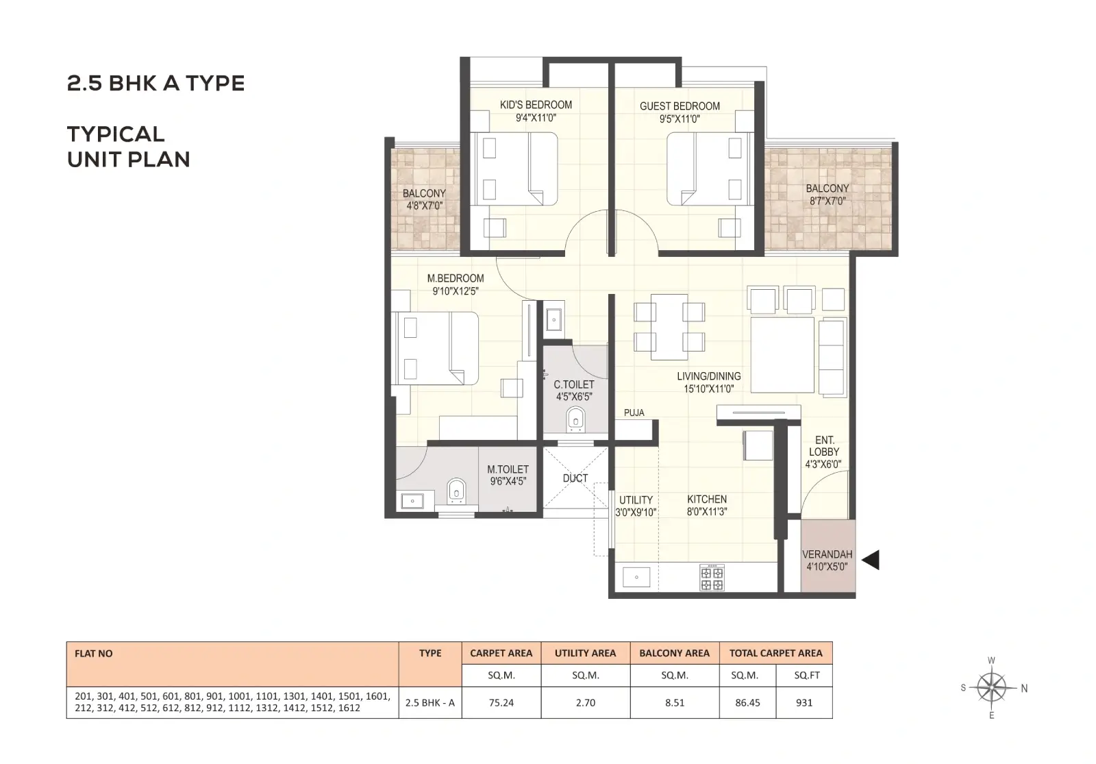 2.5 BHK A TYPE Floor Plan
