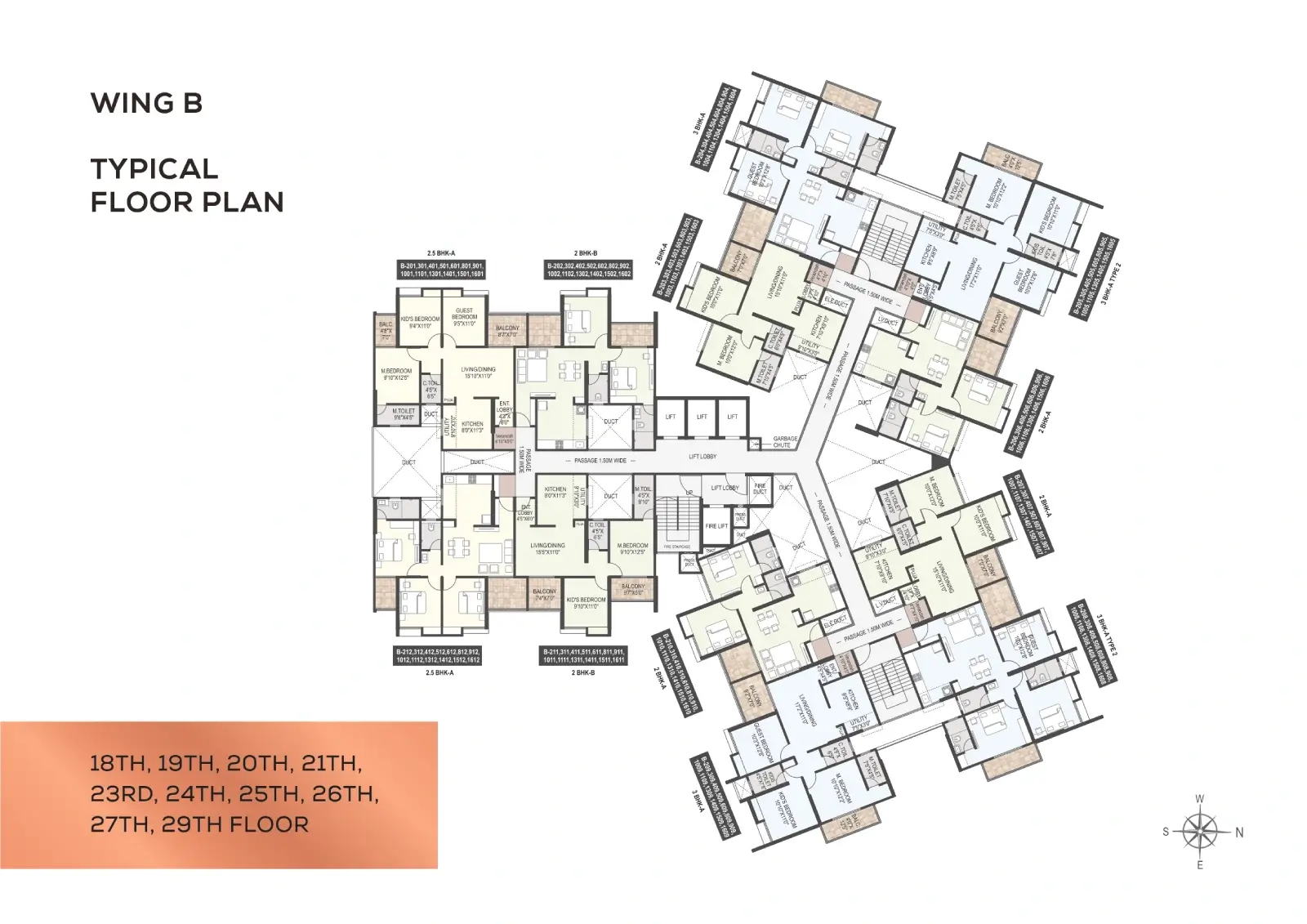 Wing B 18th - 29th Typical Unit Plan